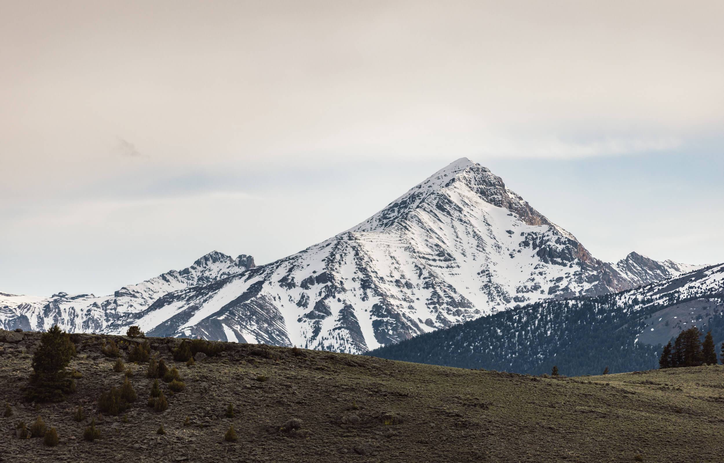 View of the snow-covered Hawley Mountains.