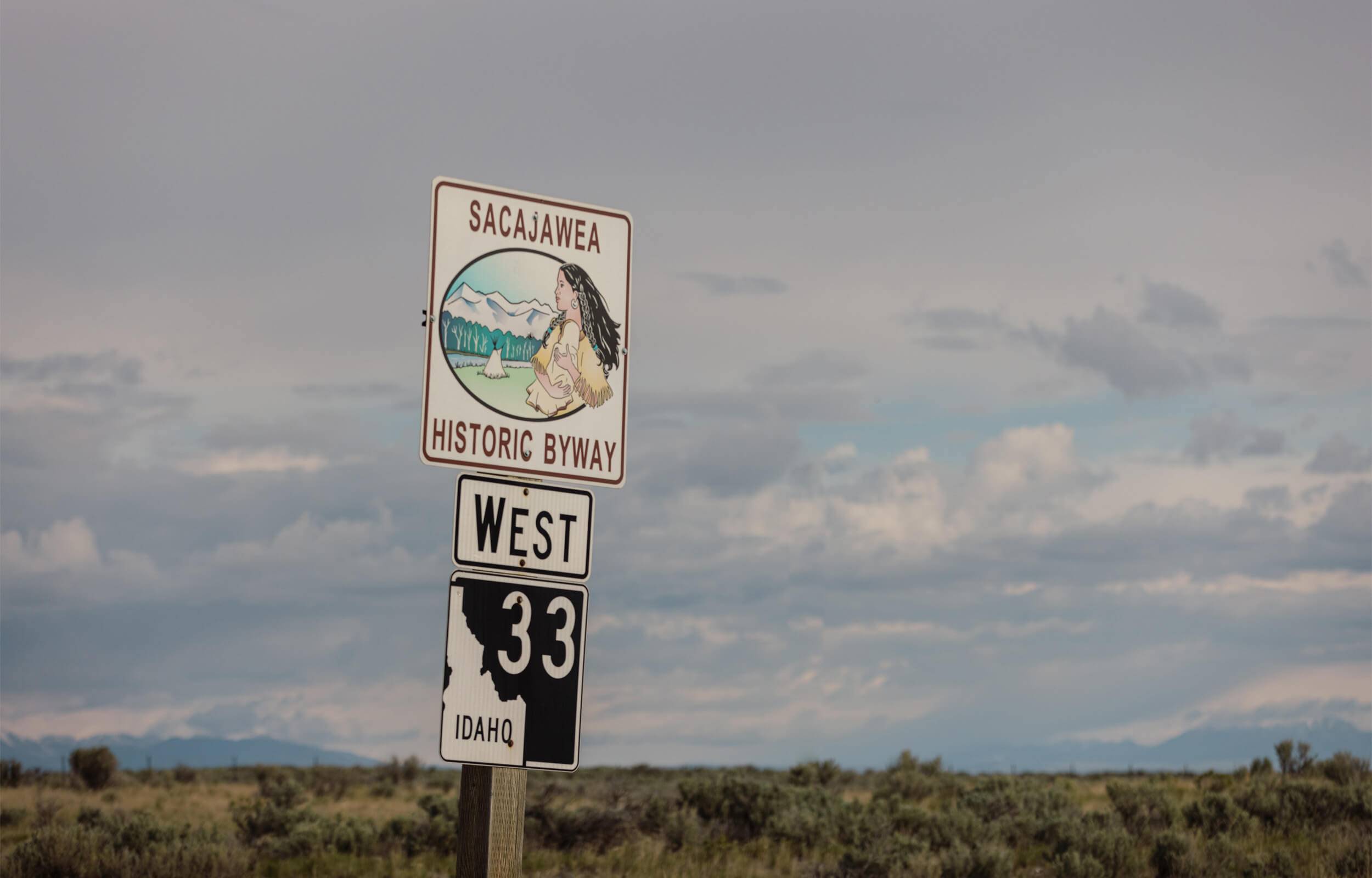 Sacajawea Historic Byway road sign