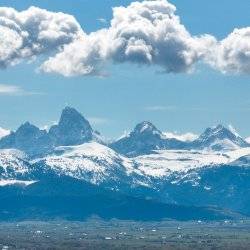 View of Teton Mountains over Driggs, Idaho.