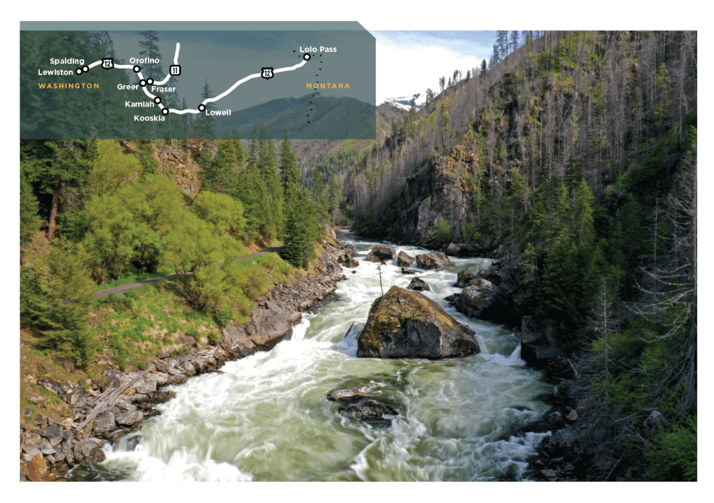 An overhead shot of the Selway River, off of Northwest Passage Scenic Byway.