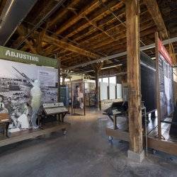 An indoor historical exhibit that displays information about Minidoka Historic Site.