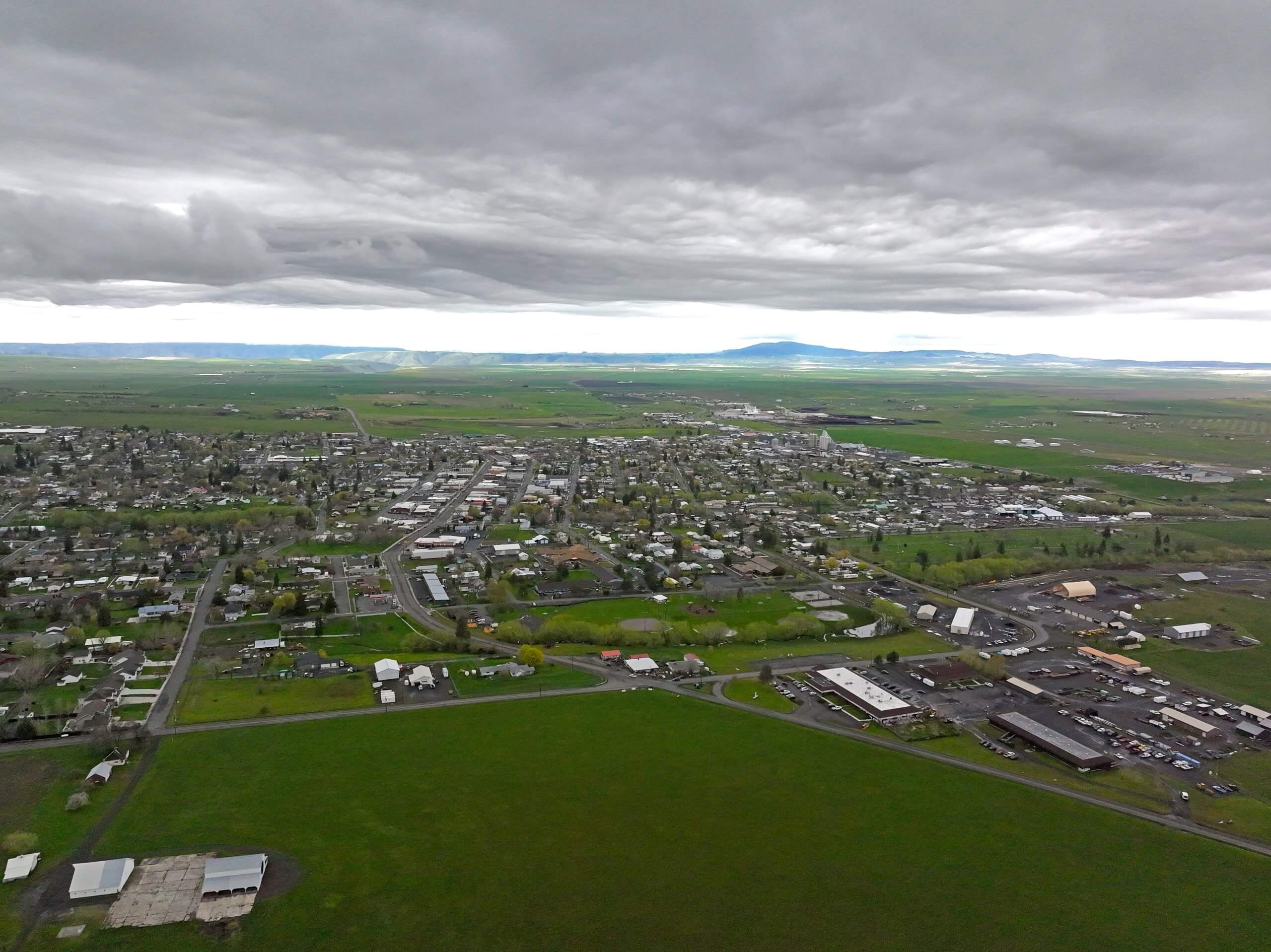 Aerial view of the town of Grangeville.