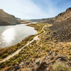 The Snake River winding through the Snake River Canyon.