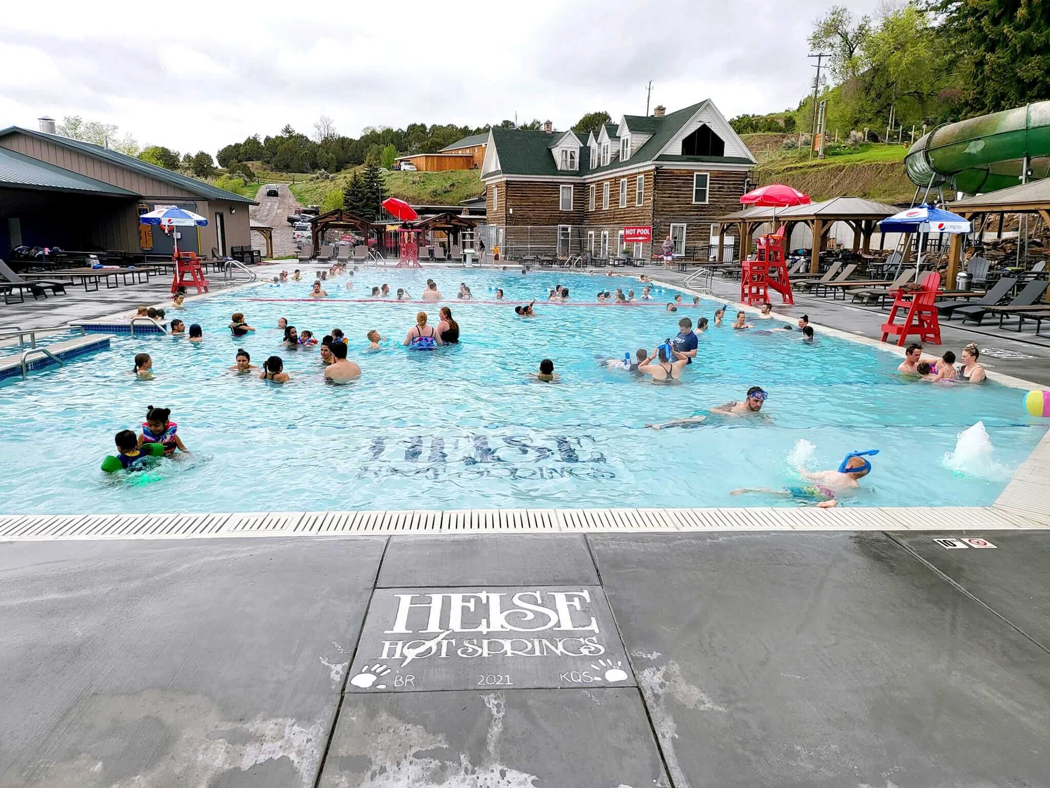 People enjoying the Big Pool outside at Heise Hot Springs.