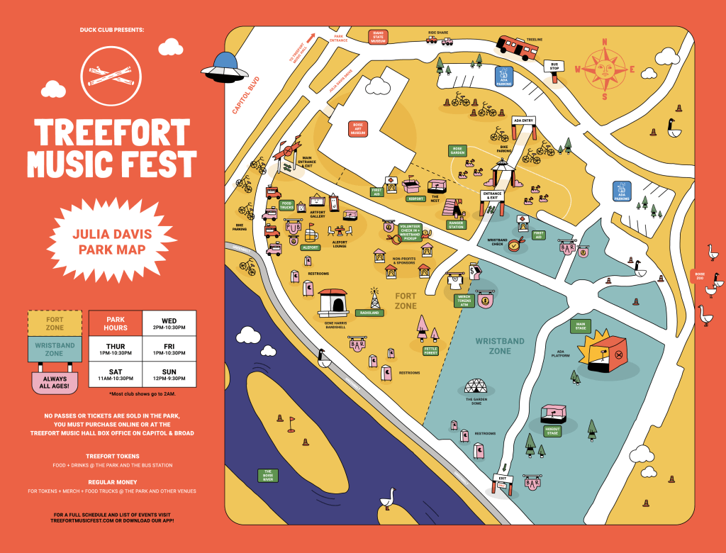 illustrated map of treefort music fest in Julia Davis park.