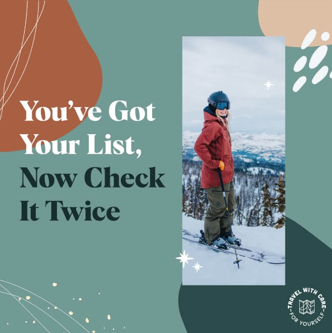 A skier poses at the top of a mountain for Winter Travel With Care in Idaho.