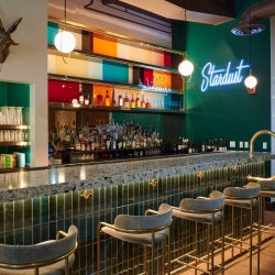 A view of the bar and interior design at the Stardust Restaurant.