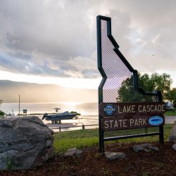 Entrance sign to Lake Cascade State Park.