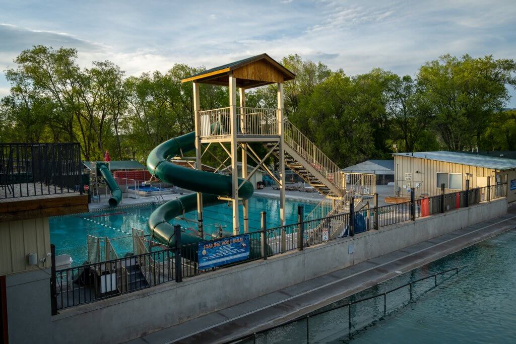 View of waterslide at Downata Hot Springs.