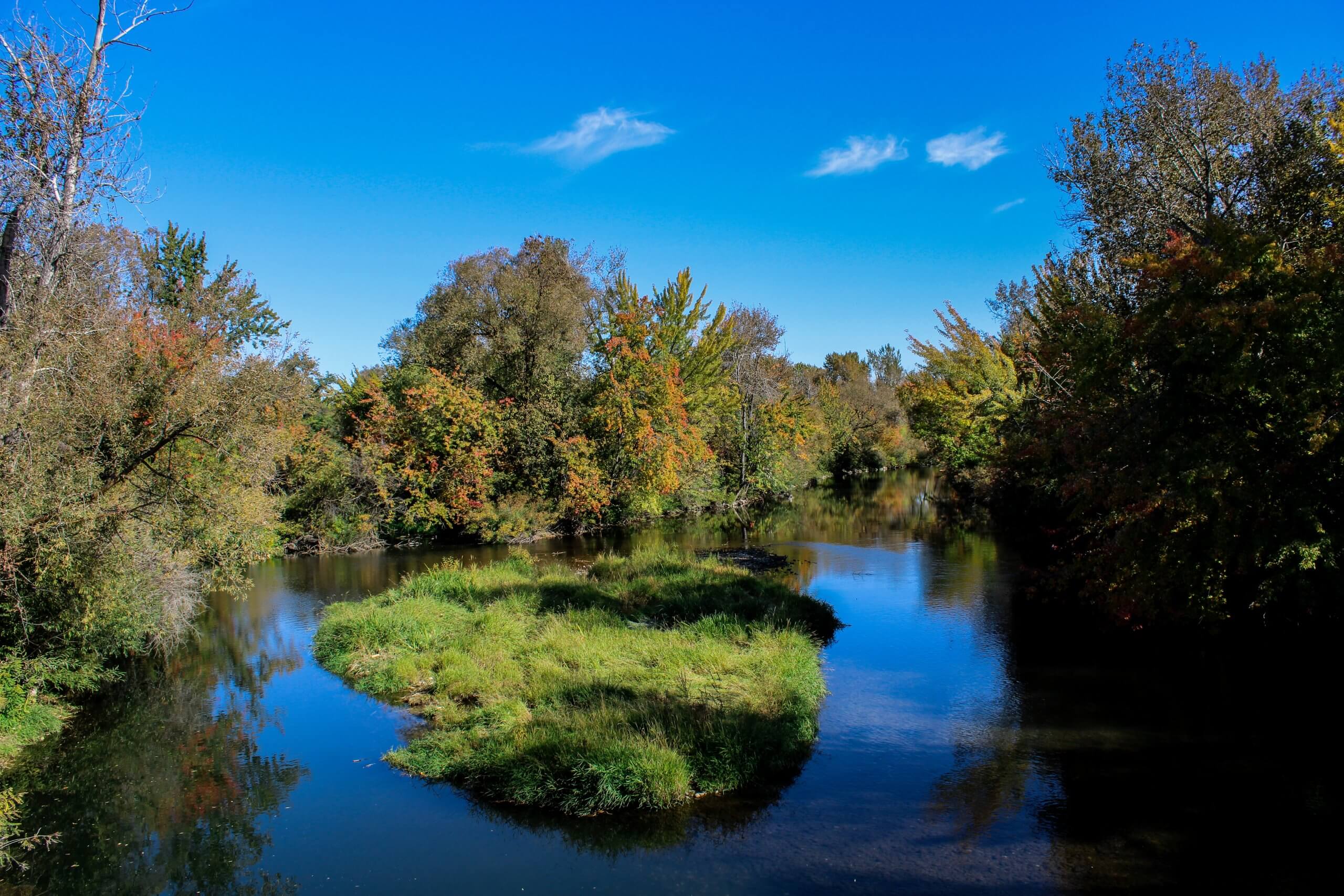 Fall colors beginning to peak through at Eagle Island State Park.