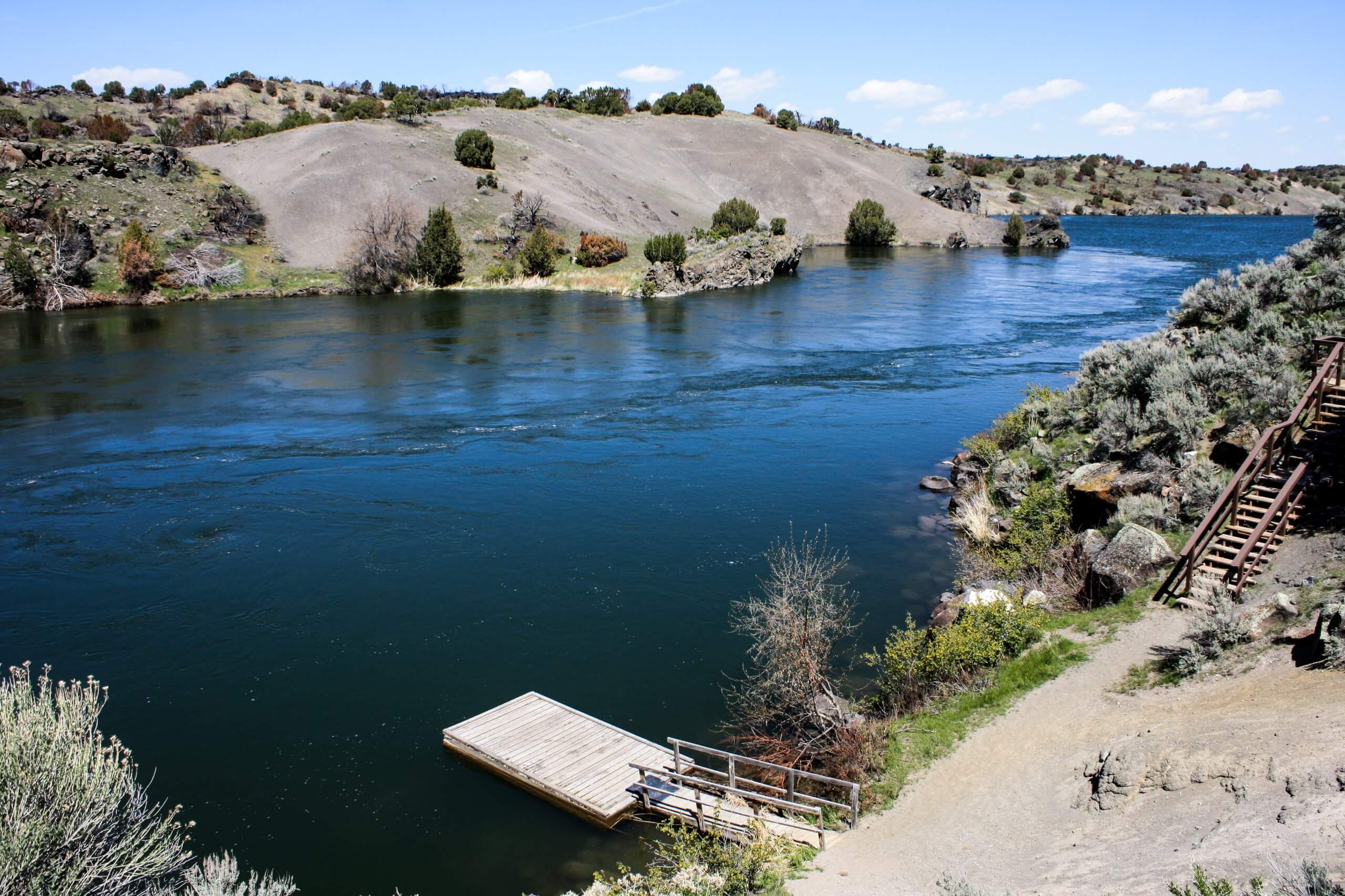 Dock to the Snake River at Massacre Rocks State Park.