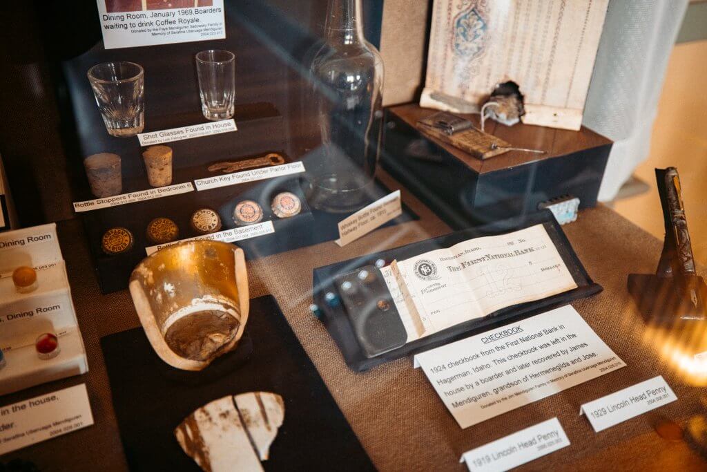 Closeup of exhibits inside The Basque Boarding House.