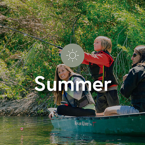 A family fishing together in the summer.