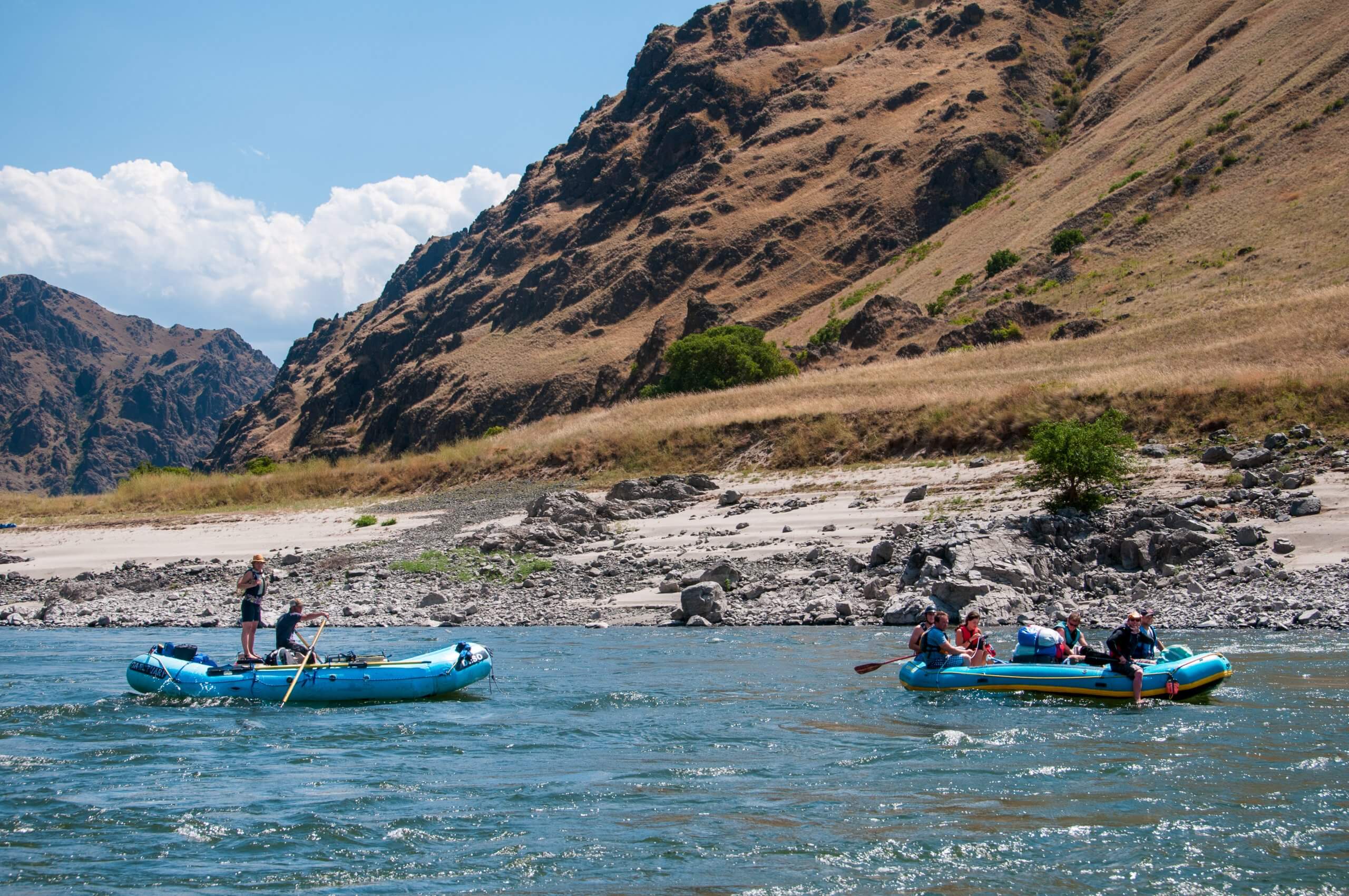 Rafters float down river in Hells Canyon on the Snake River. 