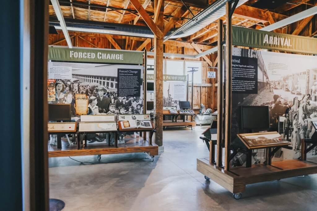 Exhibits inside the visitor center at Minidoka National Historic Site.