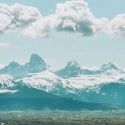 View of Teton Mountains over Driggs, Idaho.