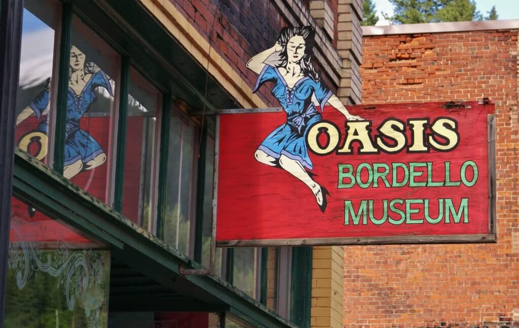 Oasis Bordello Museum sign in Wallace. 