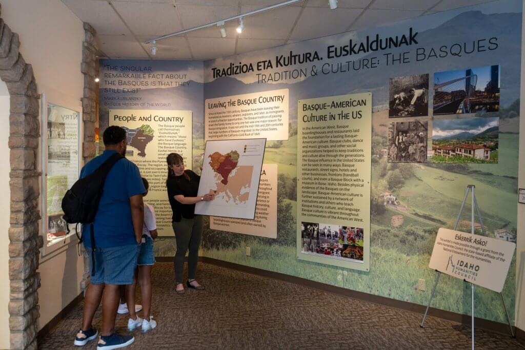 People looking at an exhibit at the Basque Museum and Cultural Center in Boise. 