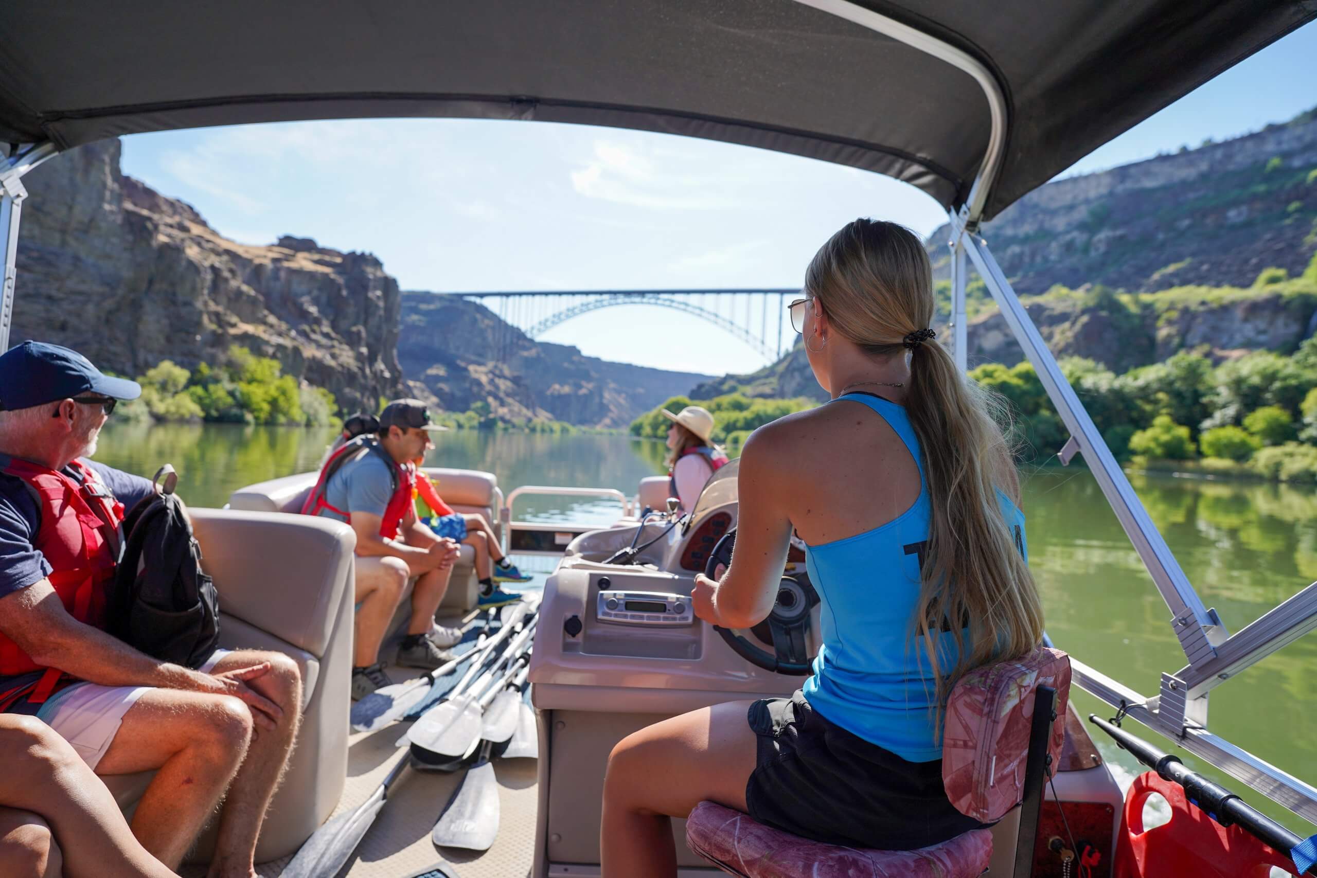 boat goes beneath Perrine Bridge Twin Falls