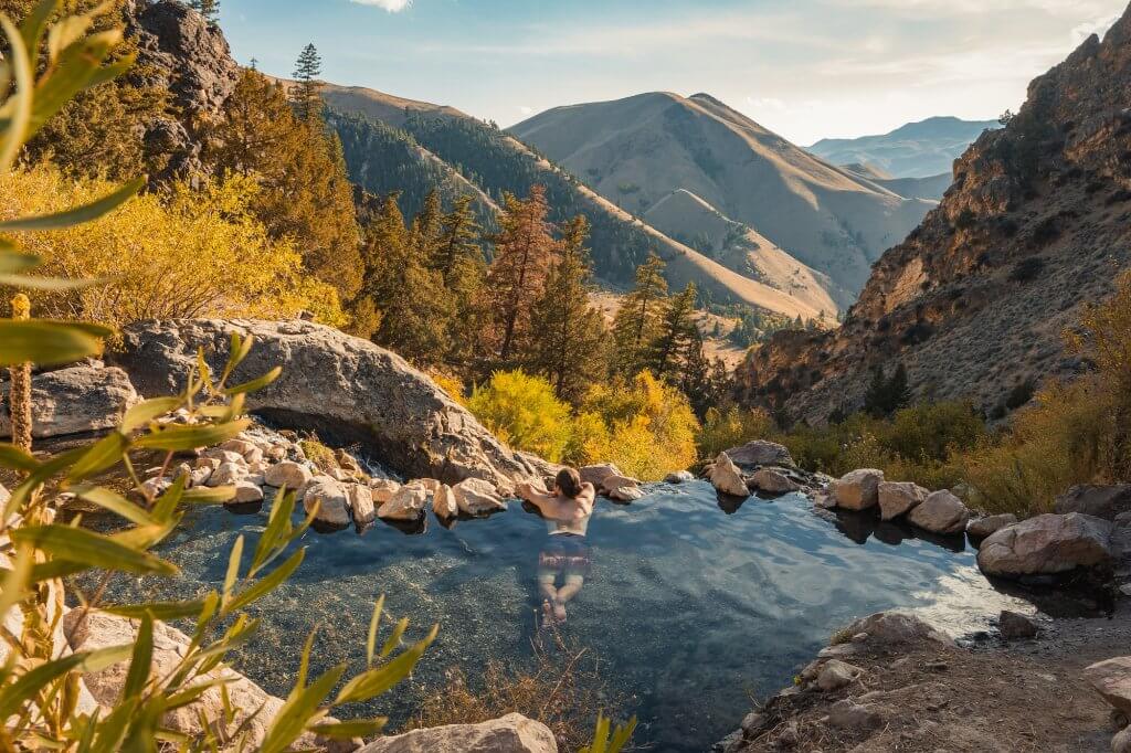 person relaxing in Goldbug Hot Springs, near Salmon, Idaho