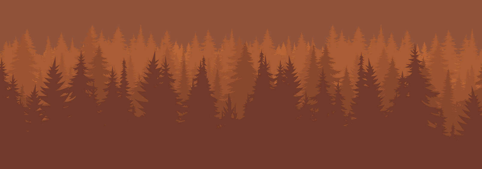 An orange illustrated background depicting a forest of trees.