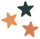 An illustration of three multi-colored stars.