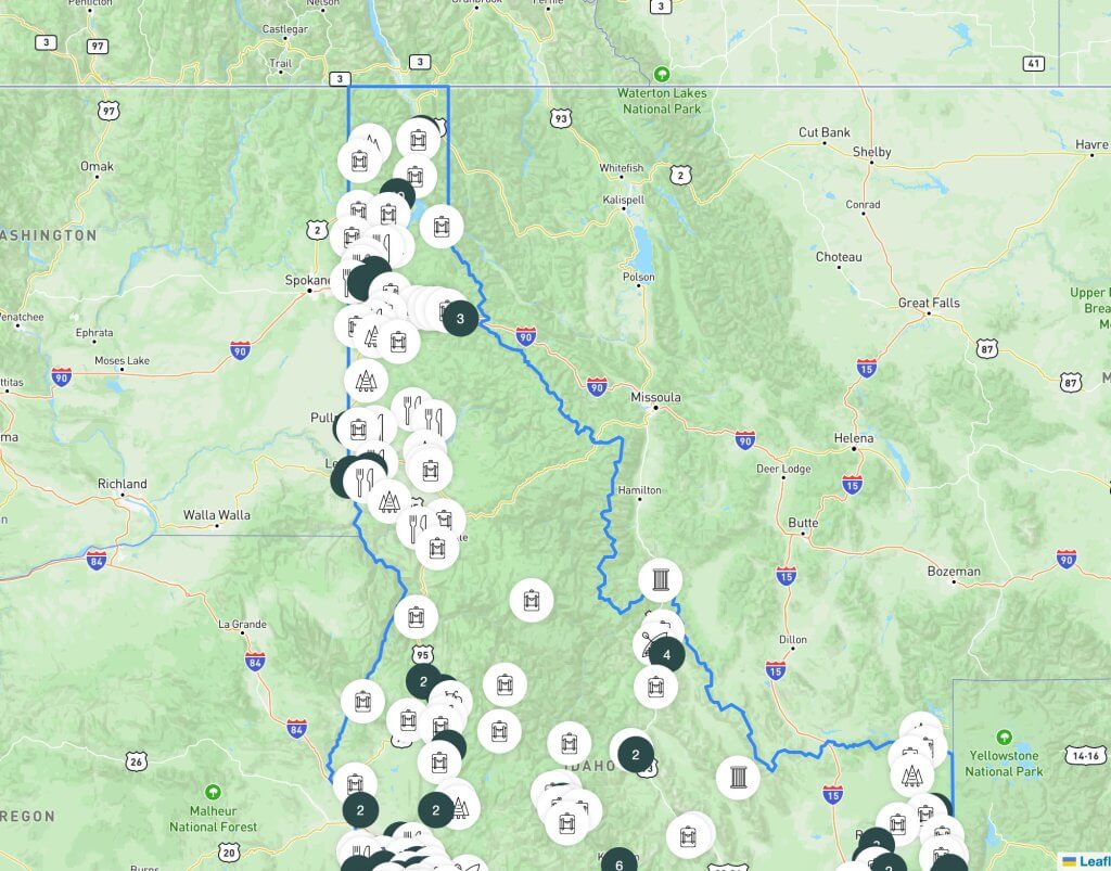 Visit Idaho Travel Assistant map showcasing various activities and attractions in Idaho