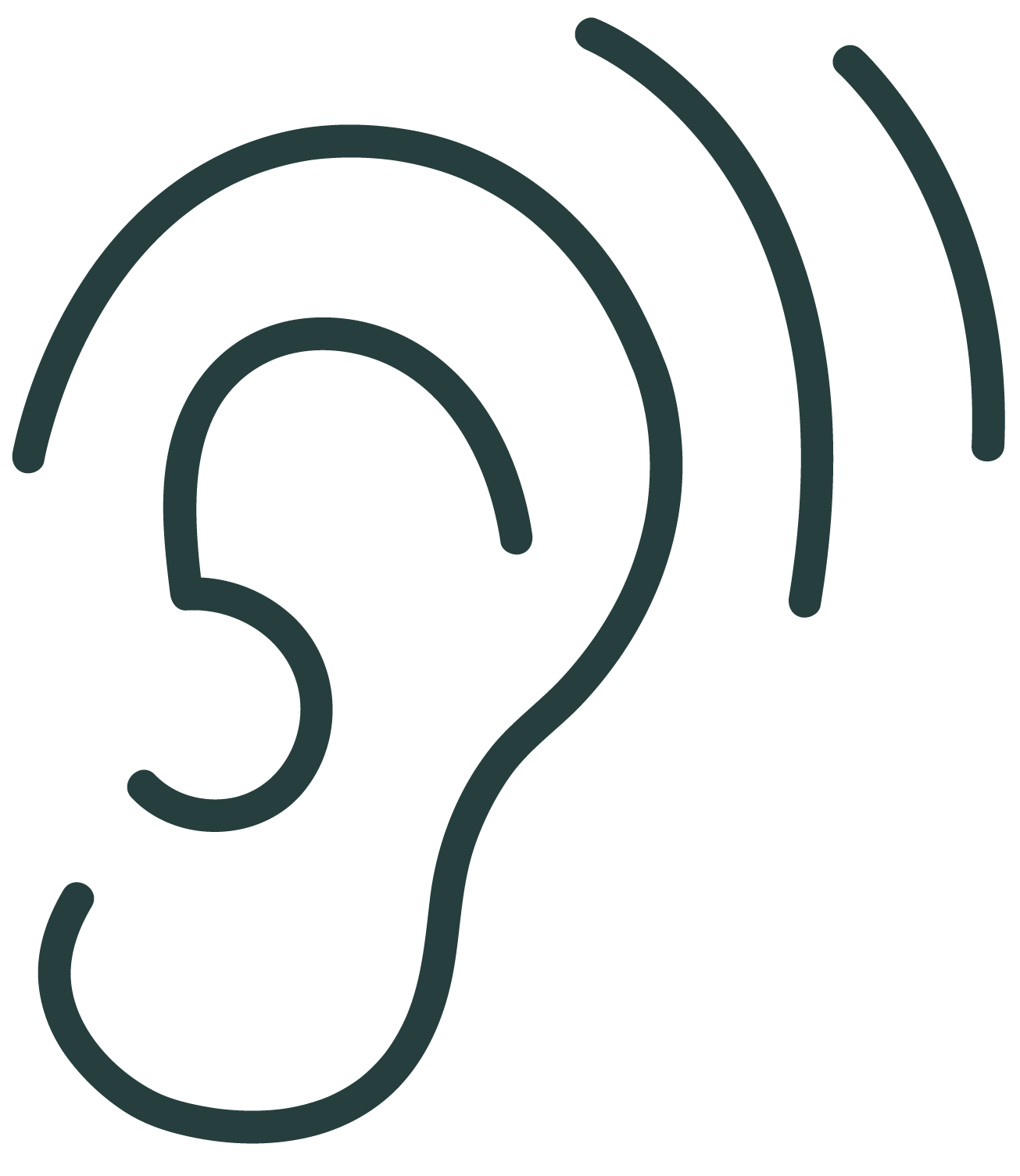 A teal illustration of an impaired hearing icon.