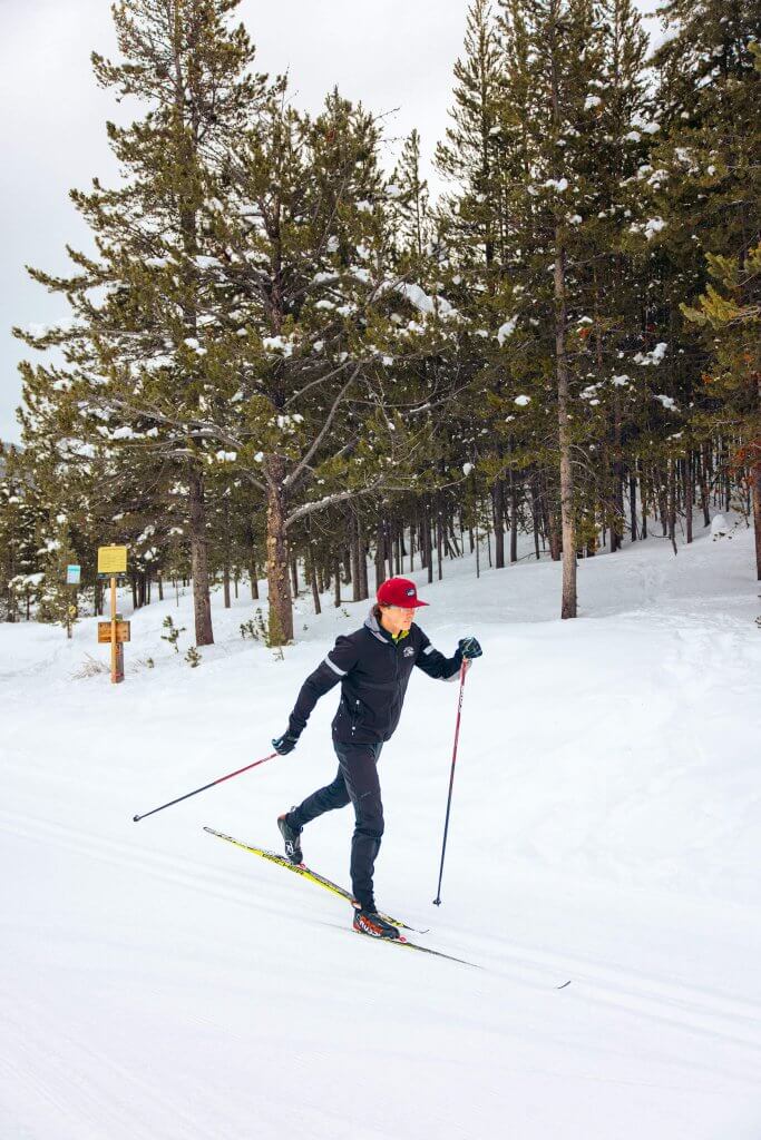 Nordic skiier on a winter trail at Brundage Mountain Resort.