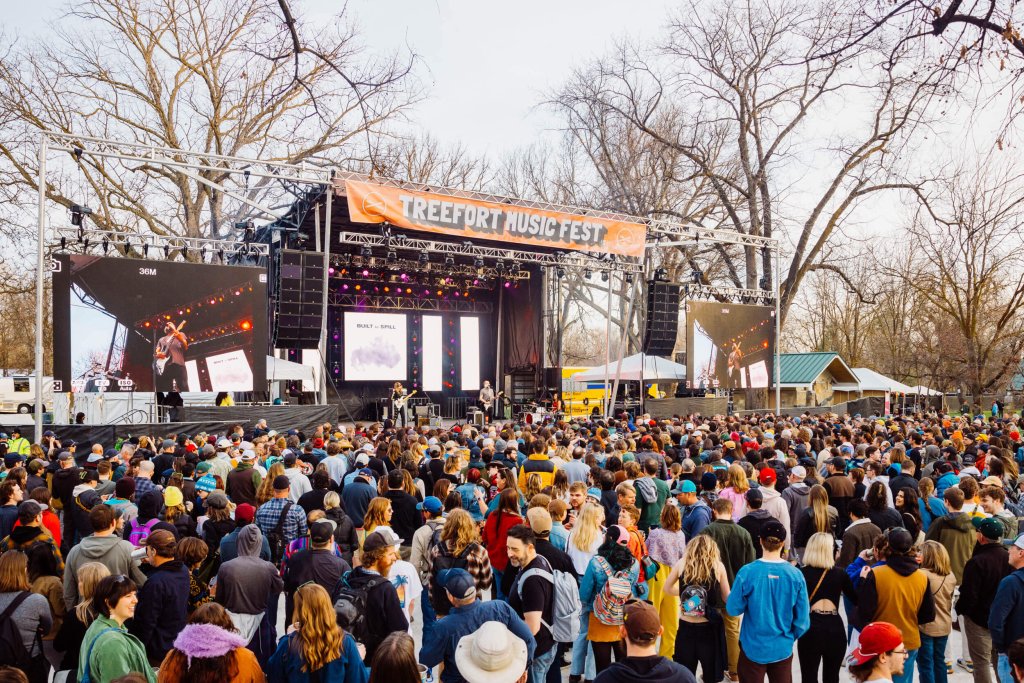 A crowd surrounds a stage at Treefort Music Fest.