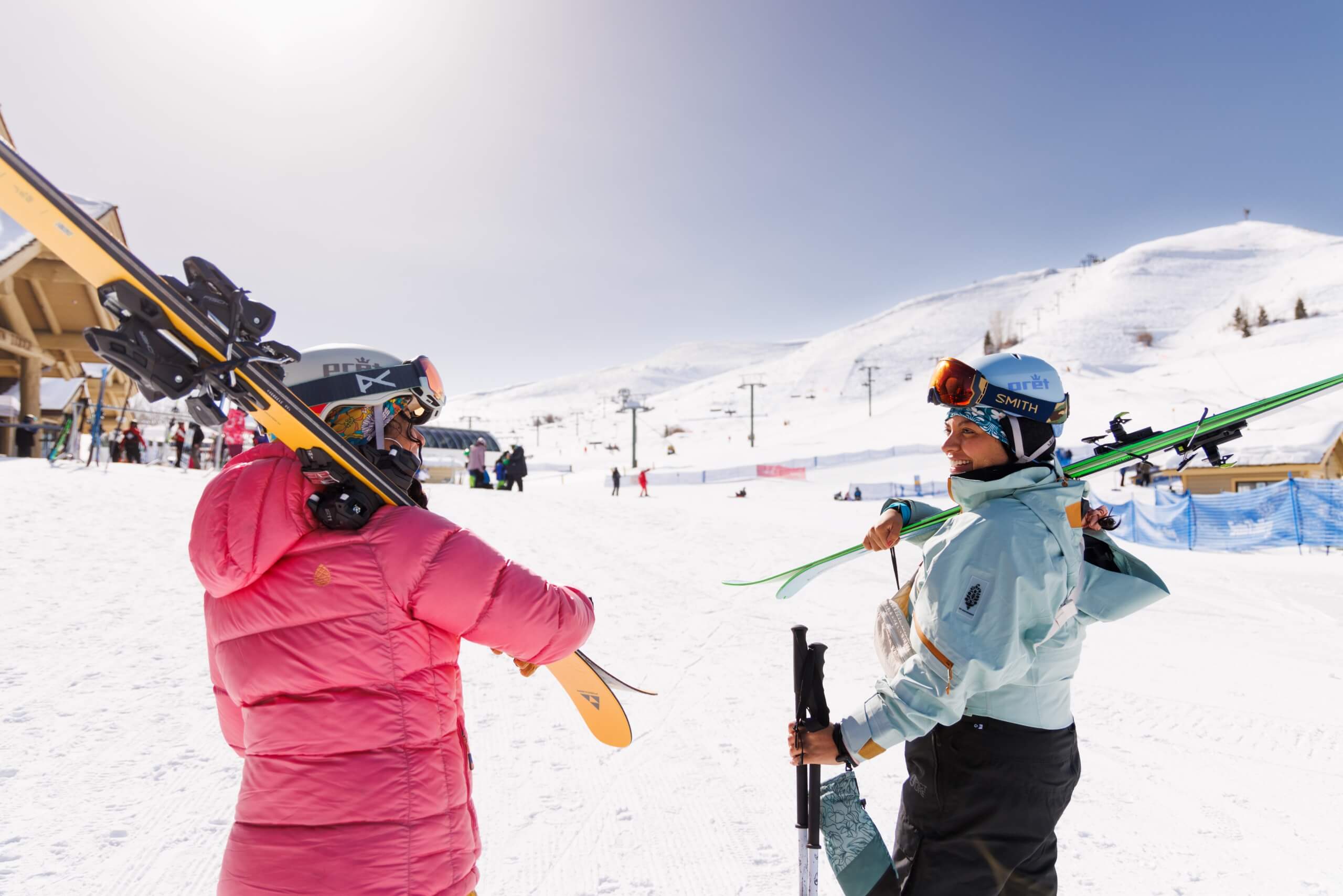 women preparing to ski on Dollar Mountain Sun Valley Idaho