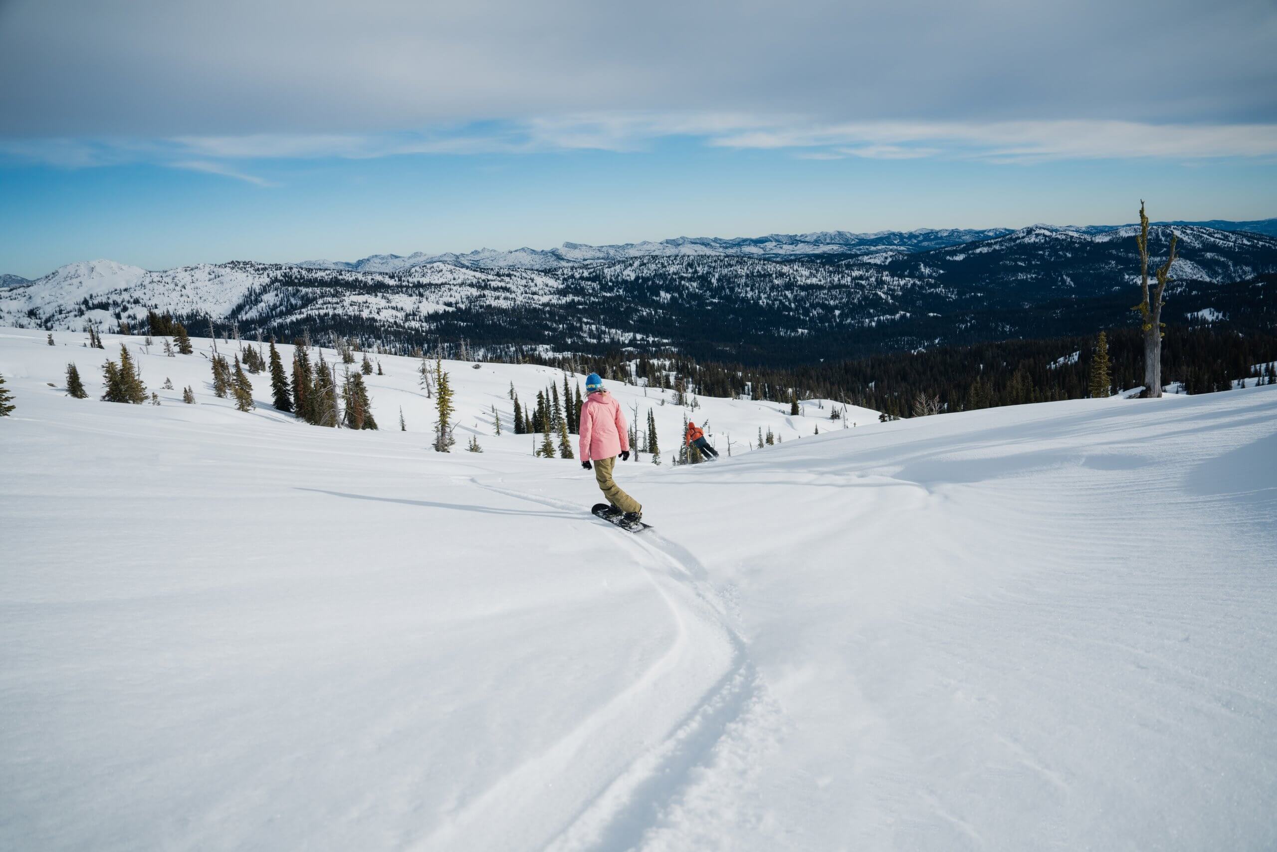 person skies down slope at Brundage Mountain Resort