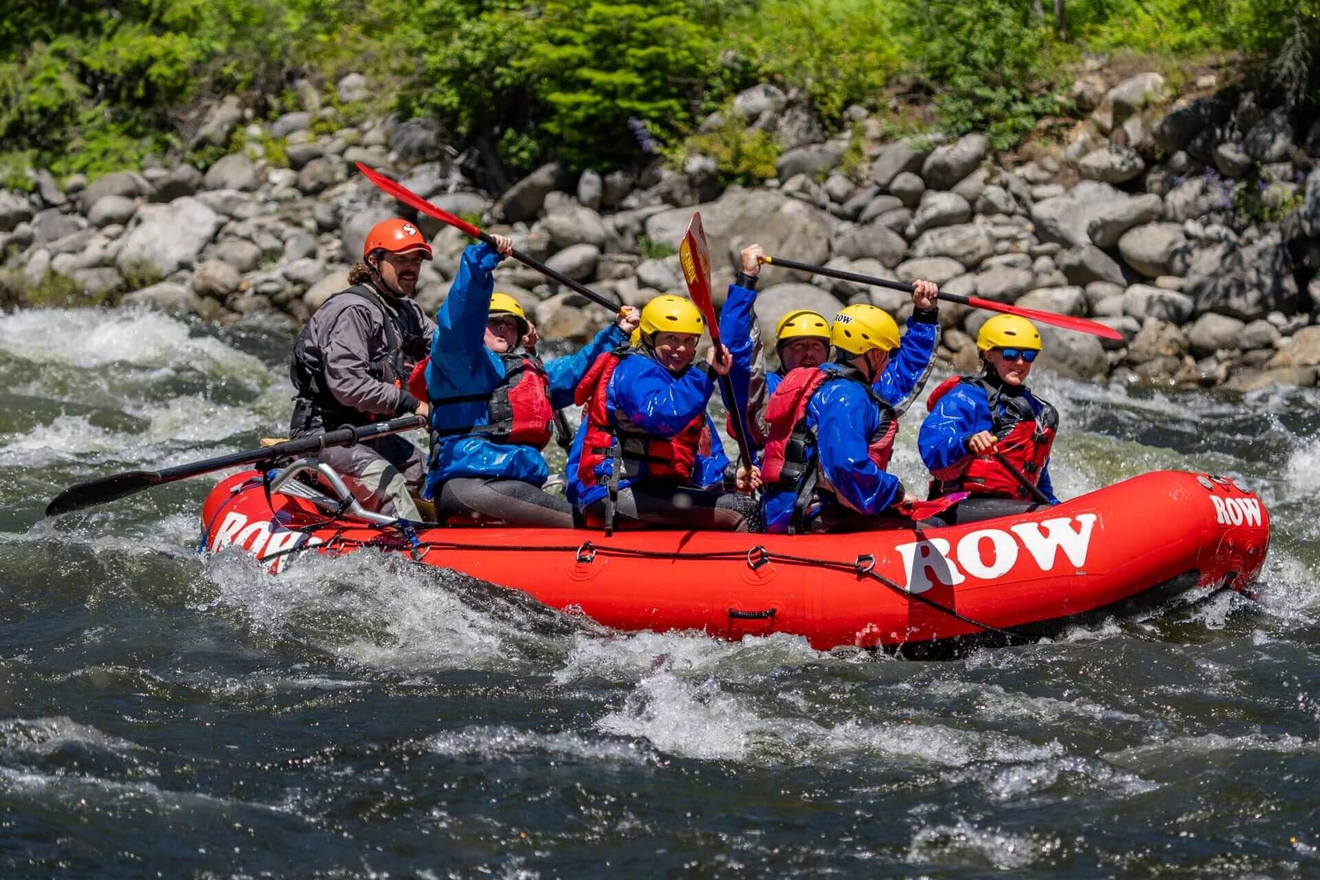 Rafters tackling whitewater on the Lochsa River with ROW Adventures