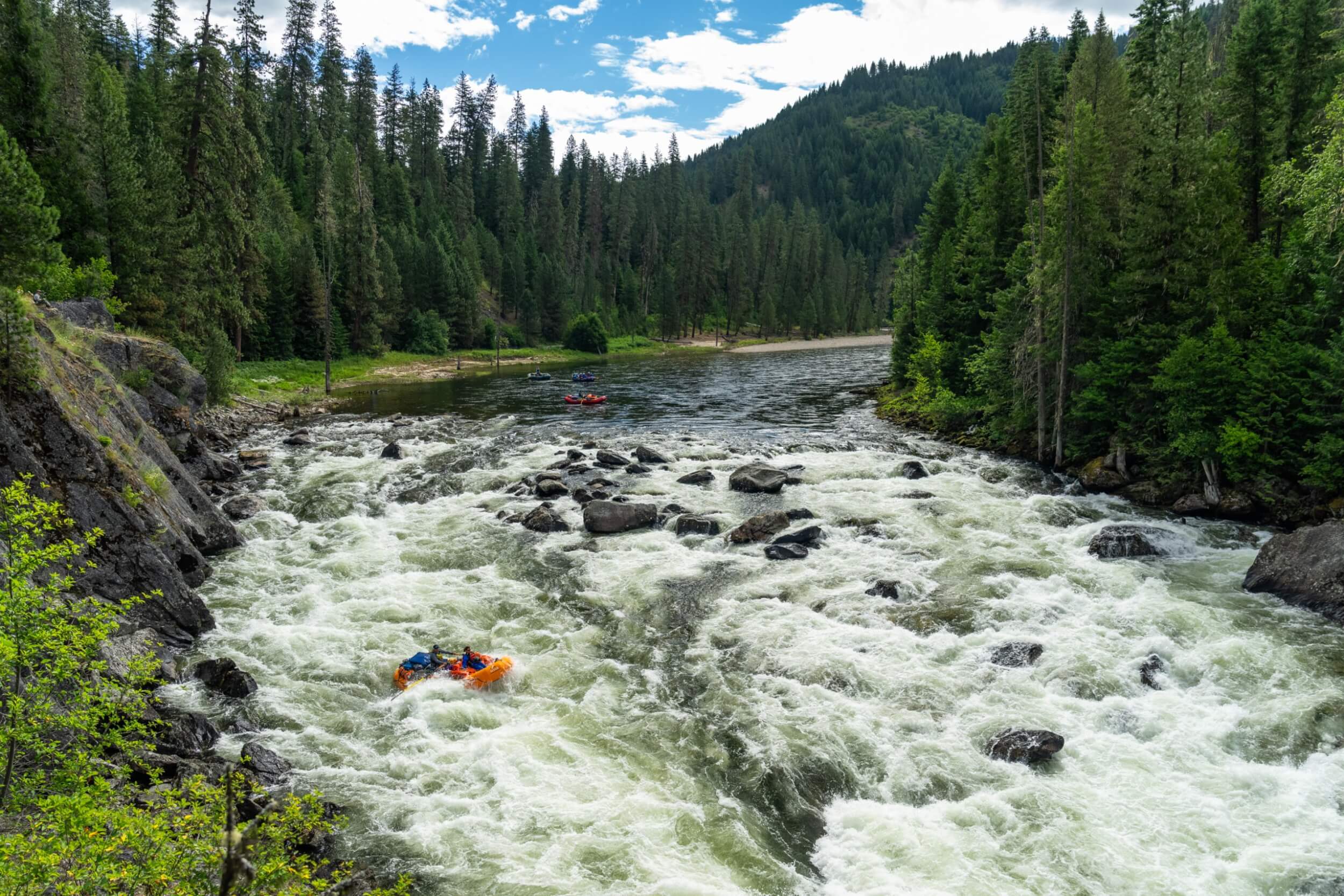 Whitewater rafting group on the Selway River with SOAR Northwest