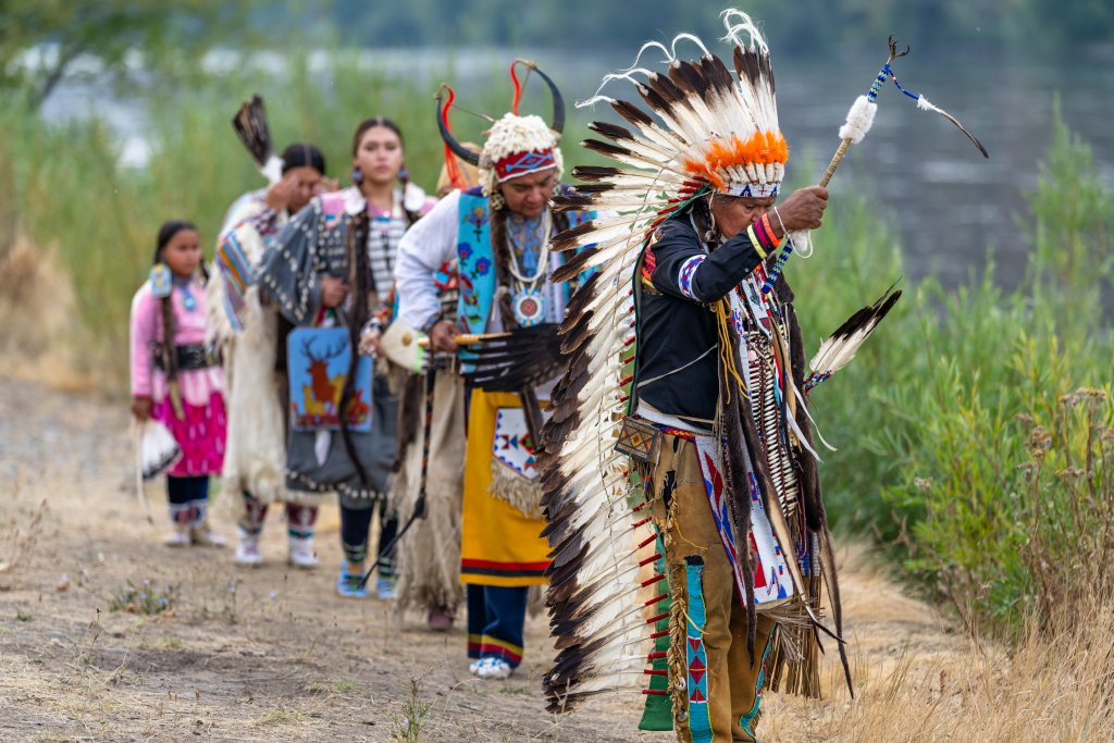 A traditional Nez Perce procession led by Nimiipuu Storyteller, JR Spencer