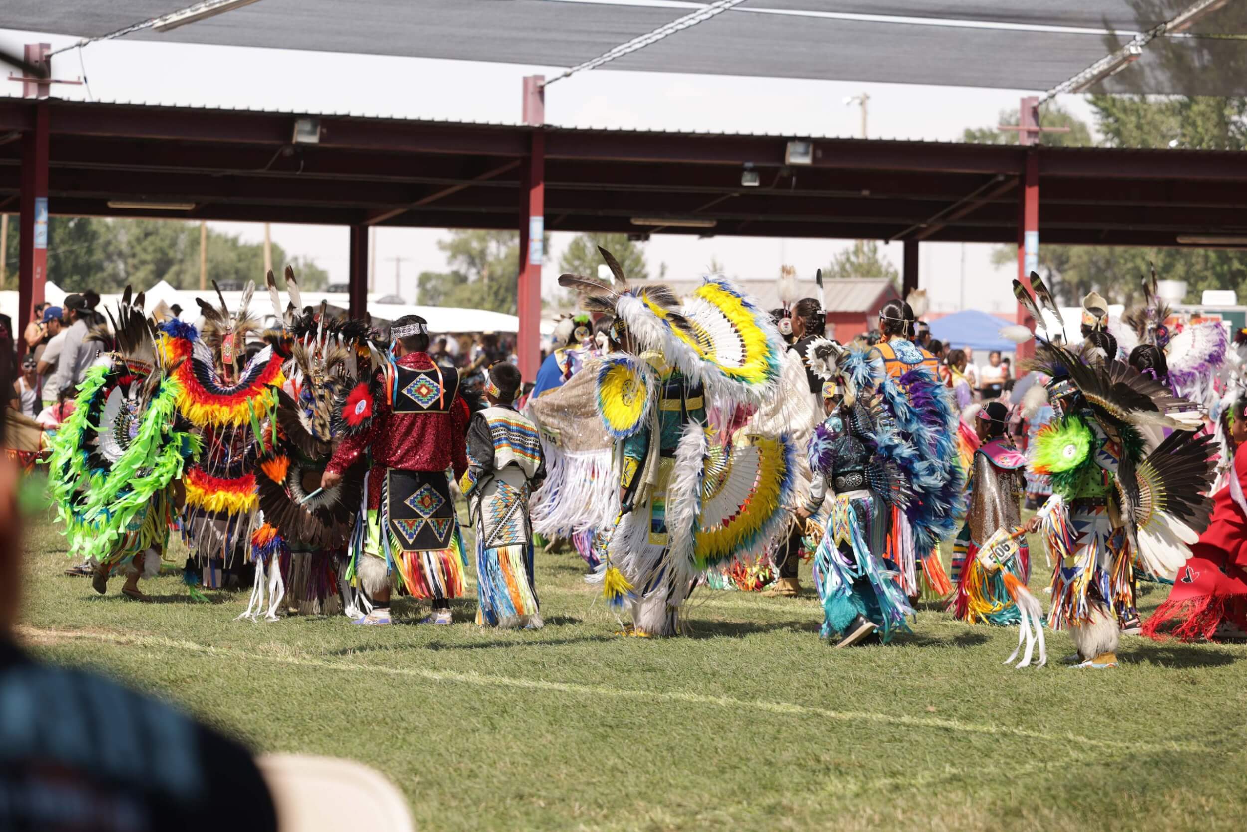 Dancers dressed in colorful regalia at the Shoshone-Bannock Indian Festival in Fort Hall, Idaho.