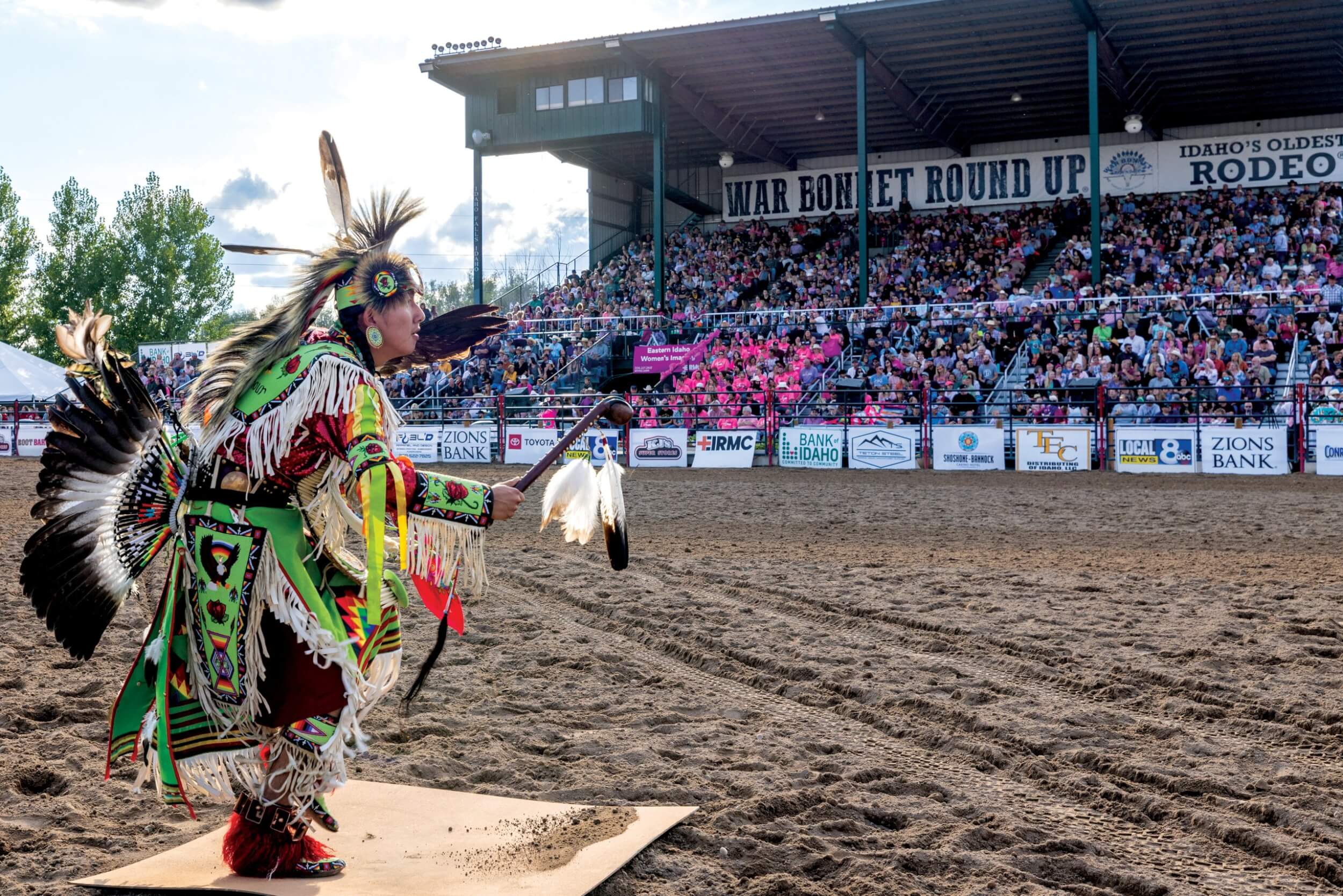 A Shoshone-Bannock Tribes performer at the War Bonnet Round Up in Idaho Falls.