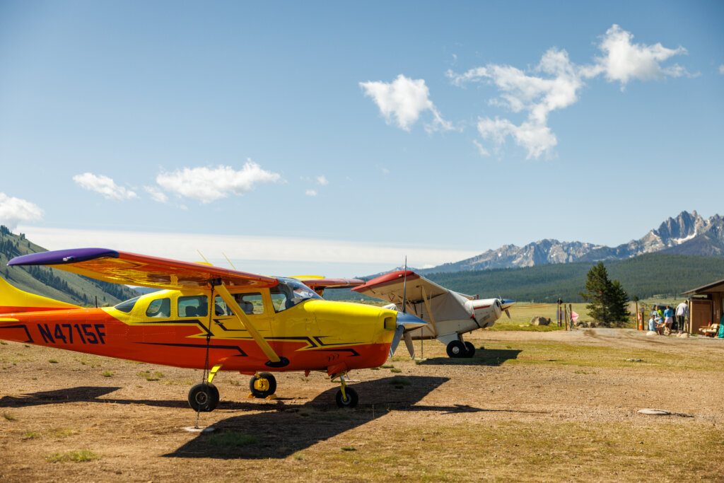 backcountry plane sits on airstrip for middle fork experience.